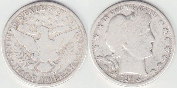 1915 D USA silver Half Dollar (Barber) A002848